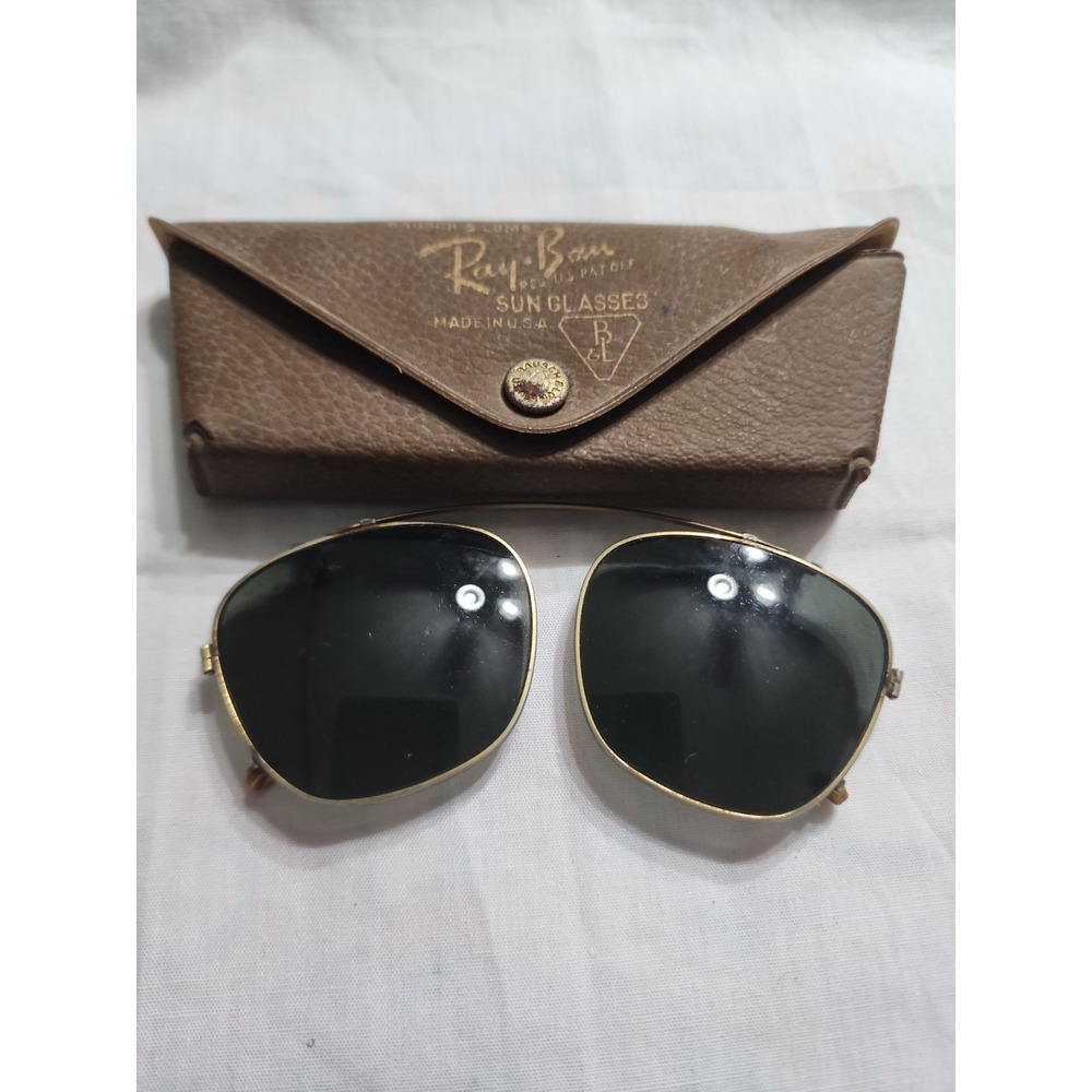 VTG Ray-Ban Bausch and Lomb Sunglasses Clip On Leather Case Brown Soft Suede